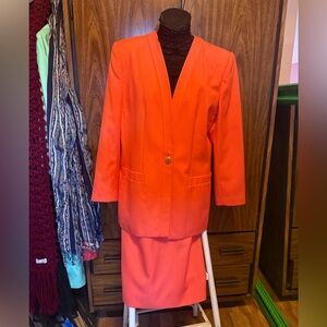 Le Suit Coral Blazer and Skirt suit combo